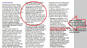 New Schools, Jobs for the Future have been traced to ties with the CCSS Machine; NCCCS (NC Community College System) has been aligned to include CTE/CCSS, as well.