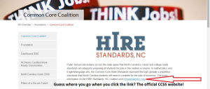 The NC Chamber of Commerce's Common Core Coalition homepage looks like this now..no more nasty letters, I guess.