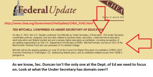 It's the Under Secretary for U.S. Dept. of Education who sets post secondary policy!
